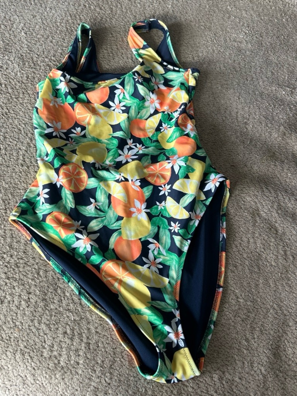 Old Navy Navy One-Piece Swim with Citrus Print (Orange, Yellow, Green)